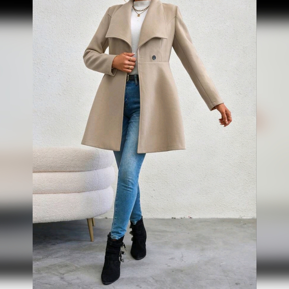 Waterfall Collar Double Button Overcoat - Picture 4 of 6